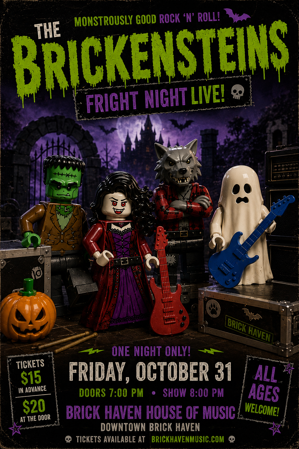 The Brickensteins - Fright Night Live! Friday, October 31. Brick Haven House of Music.